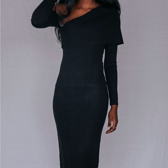 MINKPINK: KAIA KNIT MIDI SWEATER DRESS - BLACK NEW NWT - Picture 2 of 10